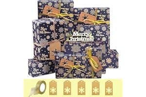 ZY-HUAN Papier d'emballage de Noël 70x50cm, 70x100cm Papier de Noël Recyclable avec Ruban et Etiquettes, Papier d'emballage de Noël, Papier Cadeau Vert (Bleu1 70X50cm)