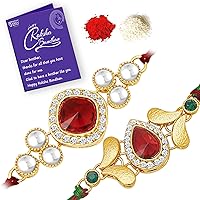 Sukkhi Incredible Rakhi Combo (Set of 2) with Roli Chawal and Raksha Bandhan Greeting Card For Men (CB73468)