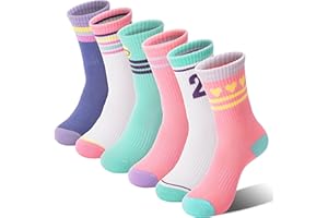 Sandsuced 6 Pairs Girls Kids Socks Athletic Basketball Sport Crew Youth Cotton Soft Breathable Socks for Outdoor