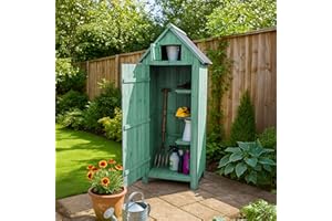 Airwave Outdoor Bideford Wooden Garden Tool Cabinet Shed, 3 Alternate Storage Spaces, Storage for Tools and Equipment, Wooden Latch (Green)