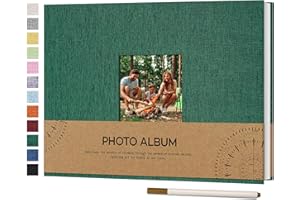 Vienrose Album Fotografico Autoadesivo con Finestra di Visualizzazione 10 x 15, Piccolo Album Scrapbook con Copertina in Lino 40 Pagine Bianche con Penna in Metallo, 21,5x30 cm Verde scuro