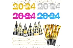 Abitoncc 2024 Glasses, New Years Eve Glitter Glasses, 6 PCS Blowouts Noisemakers, 6 PCS Happy New Year Hats，Novelty New Years Glasses New Years Eve Party Decorations 2024 New Years Eve Glasses