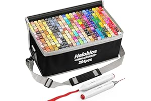Halobios 264 Colors Marker Set, Permanent Alcohol Markers, Dual Tip Fine & Chisel Colouring Pens for Drawing Sketching Colouring Books, Art Marker for Adults Artists, Storage Bag with Shoulder Strap