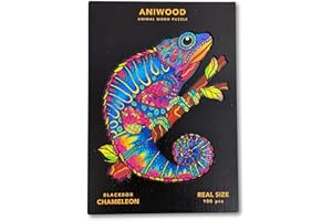 JUEGACONMIGO ANIWOOD Puzzle di legno Animali. Copertina fustellata, scatola del puzzle a grandezza naturale. 3 modalità di difficoltà, elemento decorativo. Pezzi unici e originali di animali (Small, Camaleonte)