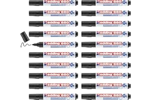 Edding 660 Marcador para pizarras blancas, negro, 20 rotuladores, punta redonda de 1,5 a 3 mm, fieltro borrable para pizarras blancas, notas y caballete de conferencia, recargable