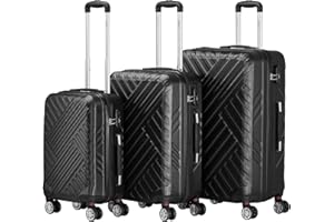Zelsius Koffer Set 3 Stück, Schwarz | ABS Hartschalenkoffer mit Zahlenschloss, Doppelrollen und Innen Trennwand | Handgepäckkoffer, Hartschalenkoffer Set 3 teilig, Trolley, Koffer Groß, Luggage Set