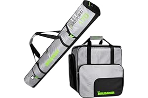 BRUBAKER - Set de Ski 'CarverTec Pro' - Housse à Skis & Sac à Chaussures de Ski - pour 1 Paire de Skis + Bâtons + Chaussures + Casque - Argenté/Vert