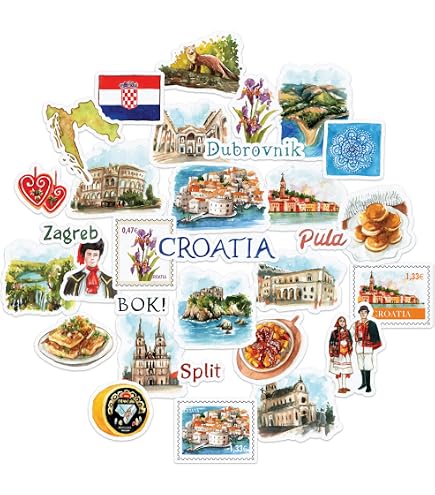 Navy Peony Adesivi da viaggio pacifici della Polonia (28 pezzi) – Sagomati, Acquerello, Adesivi per vacanze a tema polacco di Varsavia per scrapbooking, diari, borracce