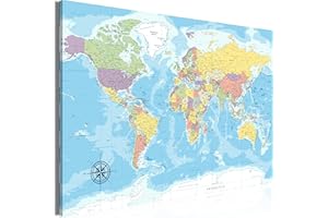 murando Tablero De Corcho & Cuadro en Lienzo 120x80 cm No Tejido XXL Estampado Memoboard Decoración De Pared Impresión Artística Fotografía Gráfica Poster Mapamundi Continente k-C-0128-p-a