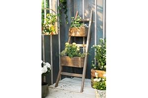 ‎DEKOLEIDENSCHAFT Pflanzleiter Rustikal aus recyceltem Holz, 110 cm hoch, mit 2 Pflanzkästen, Balkon & Gartendeko für Draußen, Blumenkasten, Hochbeet
