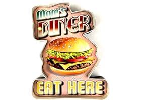 DIILIHIIRI Cartel Retro Luminoso Cerveza Bar Restaurante Cafeteria Estilo Vintage Letrero Metálico de Artesanía Accesorios de Decoración Hogar de los Años 50 (Mom'S Diner Eat Here)