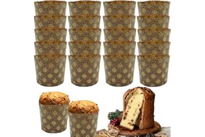 DHER 20 pcs Molde de papel para panettone Formas culinarias para pastel Panettone resistente a altas temperaturas Taza de papel para pan de Navidad (Dorado, 90 * 85 mm)