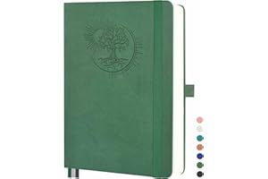 Mlife Notatnik A4 z motywem drzewa życia – 360 stron, papier 100 g, okładka z poliuretanu, gumka, uchwyt na długopis, 3 zakładki – idealny do pracy, nauki i na prezent (Ciemnozielony)