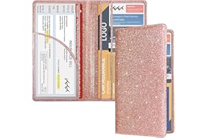 DMLuna Car Insurance and Registration Holder, Leather Vehicle Card Document Glove Box Organizer, Auto Truck Compartment Accessories for Essential Information, Driver License Cards, Glitter Rose