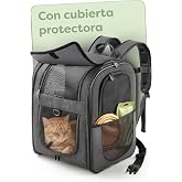 Knupis Backpack Transport Cats &amp; Dogs up to 7 kg - Light - Dark Grey | Roll-up rain cover - chest &amp; hip strap - safety strap