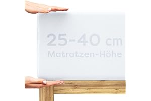 ‎WOLKENFELD Wolkenfeld Spannbettlaken 200x220cm – 220x240cm – Premium Jersey Baumwolle mit 5% Lycra – Faltenfreies Bettlaken für hohe Matratzen bis 40 cm – Atmungsaktiv & Oeko-TEX Zertifiziert – Weiß