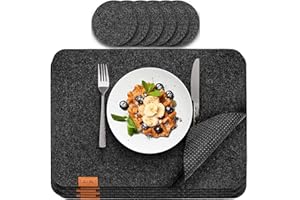 Luana Rose Rechteckige Tischsets aus Filz in Anthrazit – 12 Stück – Tischset abwaschbar – 44 x 32 cm Untersetzer aus Filz – Tischuntersetzer und Glasuntersetzer