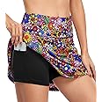 Fulbelle Athletic Skirt, Teen Girls Summer Tennis Golf Skorts for Women with Pockets Pencil A Line Skirt High Waisted Elastic 2020 Fashion Juniors Clothes Colorful Flower Small