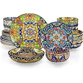 vancasso Boho Dinnerware Set for 6 People, 24-Piece Colorful Porcelain Complete Dinnerware Set - Includes 6 Dinner Plates, 6