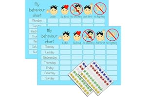 kids2learn Boys Reusable Behaviour Reward Chart & Stickers (TWIN PACK) Two Blue Charts