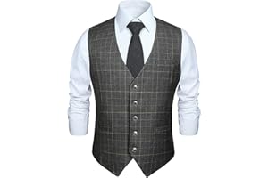 HISDERN Gilet Costume Homme Coton Carreaux sans Manche Casual Mariage Formel Business Veste Gilets XS-6XL