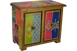 GURU SHOP Guru-Shop Piccola Farmacia, Portagioie, Cassettiera Dipinta a Mano - Modello 7, Multicolore, 20x24x13 cm, Lattine, Scatole Cofanetti