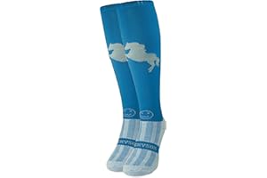 WackySox - Stressage Diva Blue & Silver Equestrian Riding Sports Socks Men & Women Horse Riding Socks Thermal Padded Long Socks for Riding Warm Ladies Socks Ideal Horse Riding Gifts