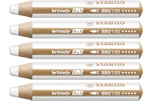 ‎STABILO STABILO - Buntstift, Wasserfarbe & Wachsmalkreide - woody 3 in 1-5er Pack - weiß