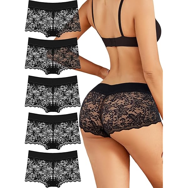 Levao Set van 6 onderbroeken voor dames, katoenen slips met kant, medium taille, ondergoed voor vrouwen, comfortabele zachte slips, multipack, S-XL, 6 zwart., L