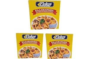 Flokos Greek Squids in Piquant Tomato Sauce | Traditional Seafood Appetizer | Loaded with Important Nutrients & Omega-3 | Net Weight 480g (3x160g).