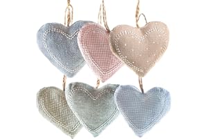 Logbuch-Verlag - 6 ciondoli a forma di cuore in tessuto, colori pastello, da appendere, per festa della mamma, matrimonio, bomboniere