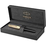 PARKER 51 Stilografica, Corpo Nero con Finiture in Oro, Pennino Sottile in Oro 18 Ct con Cartuccia di Inchiostro Nero, Confez