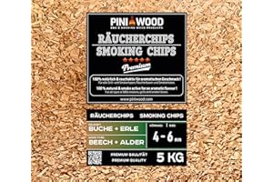 PINI 5 kg de copeaux de bois de hêtre et d'aulne mélangés de copeaux de fumage de 4 à 6 mm, 18 litres