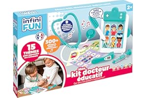 Infini Fun - Mon kit Docteur éducatif - Bloc Note électronique, stéthoscope, thermomètre, seringue, Stylet et 9 Planches interactives - Jouets d'imitation Multi-apprentissages dès 2 Ans