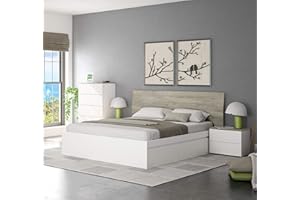 MIROYTENGO Pack Dormitorio de Matrimonio Completo Estilo Moderno en Color Blanco y Roble Cama 150 cm (Cama+cabecero+mesitas+cómoda)
