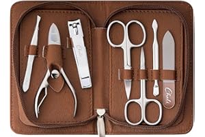 Chali® Manicure Pedicure Set 7 Pezzi con Borsa, Acciaio Inox Kit per Unghie - Forbici Unghie, Tagliaunghie, Pinzette, Lima Vetro e molto altro ancora