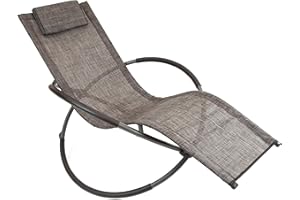GardenKraft Rocking Sun Loungers/Moon Chairs with Pillow/Zero Gravity Effect/Steel Frame/Ultra-Durable Textilene Material/Grey Or Black Colour (Grey)