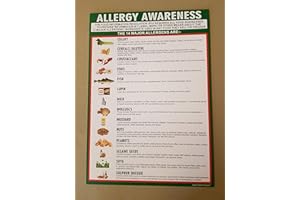 DAVE CHARLES DESIGNS FOOD ALLERGY AWARENESS SIGN A4 LIST (297mm x 210mm) LAMINATED 400g 14 allergens POSTER The clearest food allergy notice in the food and hygiene posters range. Allergy warning sign