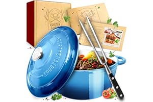 KRUSTENZAUBER Pentola in ghisa [con forchetta per carne] – alta qualità 24 cm adatta al forno – ideale arrosto con coperchio adatto al forno, pentola a induzione, pentola smaltata, pentola per arrosto