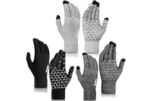 Nertpow Handschuhe Herren Winter Touchscreen 3 Pack, Thermo Handschuhe Herren Damen Warme Rutschfest Stricken mit Fleece Gefüttert Geschenke für Familie