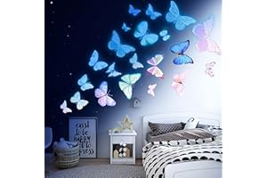 DESERT CAMEL Glow Butterfly Wall Stickers 58pcs Wall Stickers for Bedroom for Girls Colorful Butterfly Wall Art Decals Decor DIY Glow in The Dark Stickers for Kids Living Room Bathroom Decorations