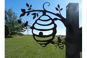 CCWORAN Adornos de jardín de Abeja de Metal para decoración de cercas al Aire Libre hogar Colmena Animales decoración de jardín esculturas oxidadas Siluetas de árbol Patio Arte de Pared Regalo