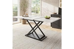 Ymkua Esstisch Ausziehbar, küchentisch, Esszimmertisch Rechteckiger Küchentisch, Schwarz Gekreuzte Eisenbeine, Dining Table, Ausziehbar Esstisch für Wohnzimmer und Esszimmer, 120-160×80x75 cm (Weiß)