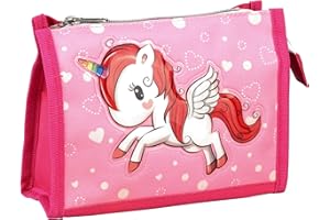 STEFANO Children's Travel Luggage Unicorn Set Pink with Rainbow for Girls, Wash Bag 1, Wash bags for children