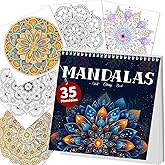 Elfew Mandalas Adult Coloring, 35 Book Mandalas Coloring Adults | Spiral Binding, 8.5" x 8.5", Mandala Patterns for Relaxing,