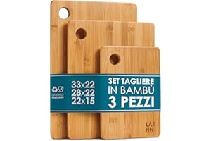 LARHN. Set Taglieri da Cucina in Legno di Bambù - 3 Pezzi Extra Spessi 1,5 cm - Tagliere da Cucina 33x22 / 28x22 / 22x15 cm - Resistenti, Facili da Pulire e Delicati sulle Lame