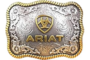 'ARIAT Large Scalloped Shape Buckle with Logo, Floral and Scroll Detail, Twisted Rope Trim, 3.75''x 2.75'''