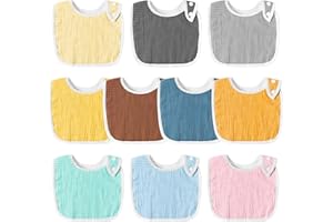 WATINC 10Pcs Baby Muslin Bibs, Cotton Newborns Sabber absorbierende Lätzchen mit verstellbaren Druckknöpfen, weiche atmungsaktive Tücher für baby Zahnen Fütterung Entwöhnung(0-36 Monate)