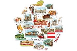 Navy Peony Klassische Österreich-Reiseaufkleber (31 Stück) – ikonische Urlaubsaufkleber für Tagebücher, Sammelalben