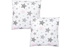 TupTam Federa per Cuscino per Bambini con Motivi Decorativi Set di 2, Stelle Rosa/Nero, 40 x 40 cm